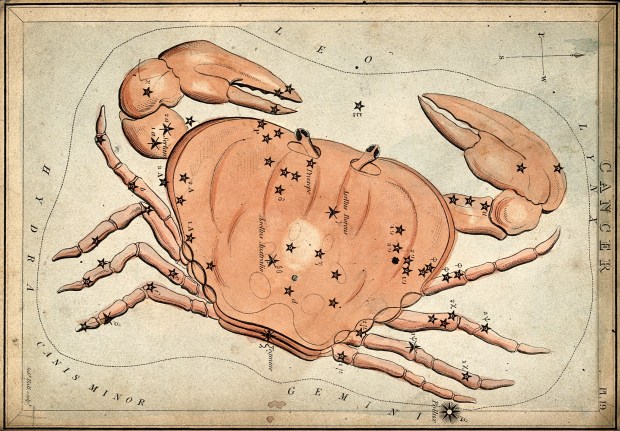 V0024939 Astrology: signs of the zodiac, Cancer. Coloured engraving b